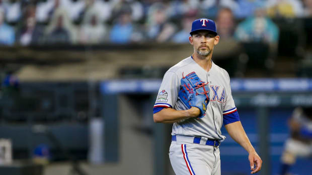 Aug 23, 2020; Seattle, Washington, USA; Texas Rangers starting pitcher Mike Minor (23) walks to the dugout following the sixth inning against the Seattle Mariners at T-Mobile Park. Mandatory Credit: Joe Nicholson-USA TODAY Sports